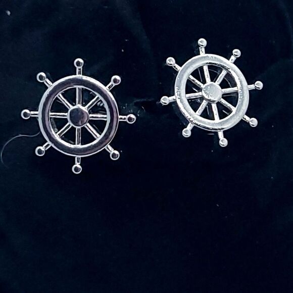 Men's Ship Helm Wheel Stainless Cufflinks Tuxedo Formal Cuff Links Nautical - Picture 4 of 5